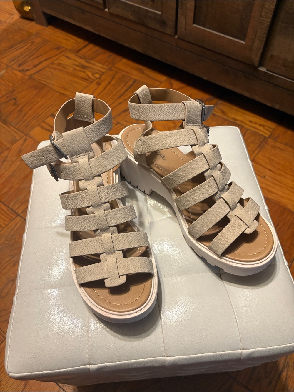 Soda Beige Strappy Platform Sandals